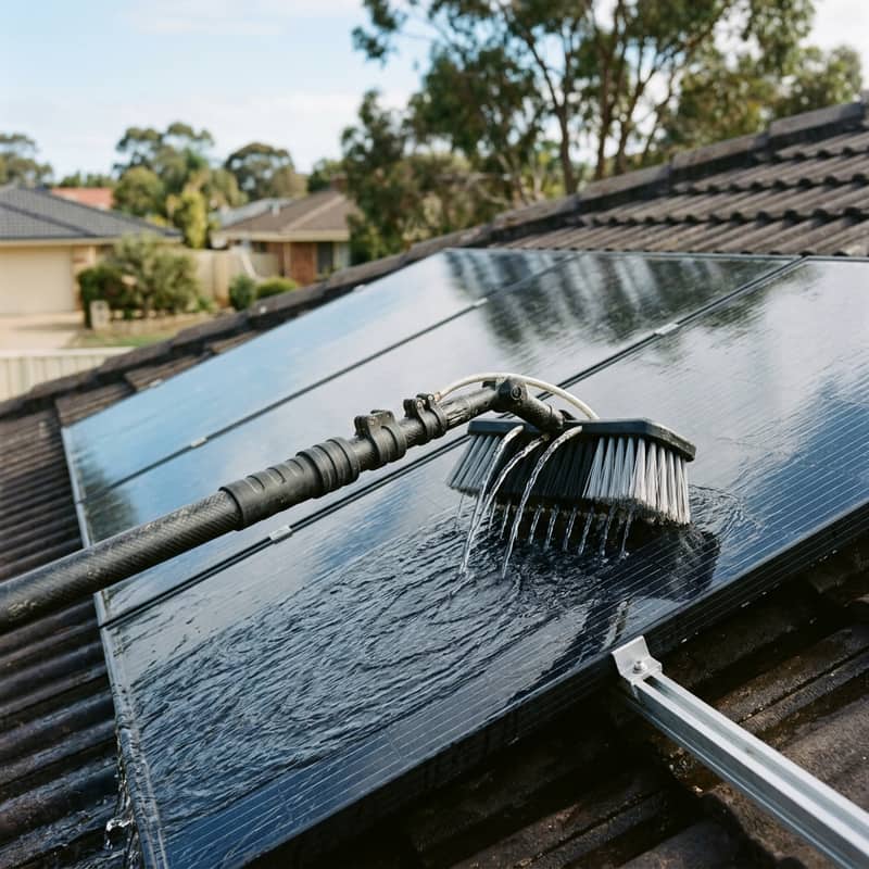 Pure water cleaning system being used on residential solar panels in Perth