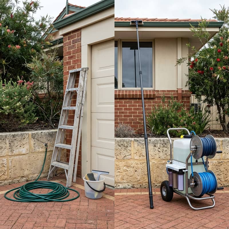 Professional cleaning vs DIY solar panel cleaning showing equipment difference