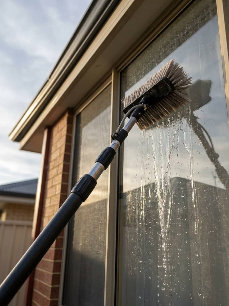 Pure water window cleaning system in use on a Perth residential property