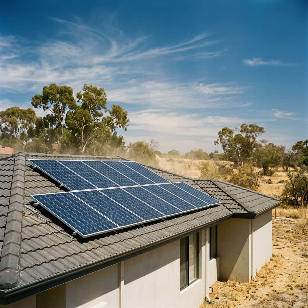 Perth residential home with clean solar panels at spring golden hour