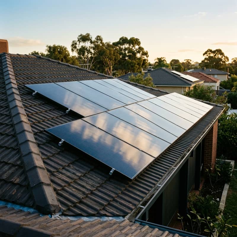 Clean residential solar panels on a Perth roof showing optimal condition