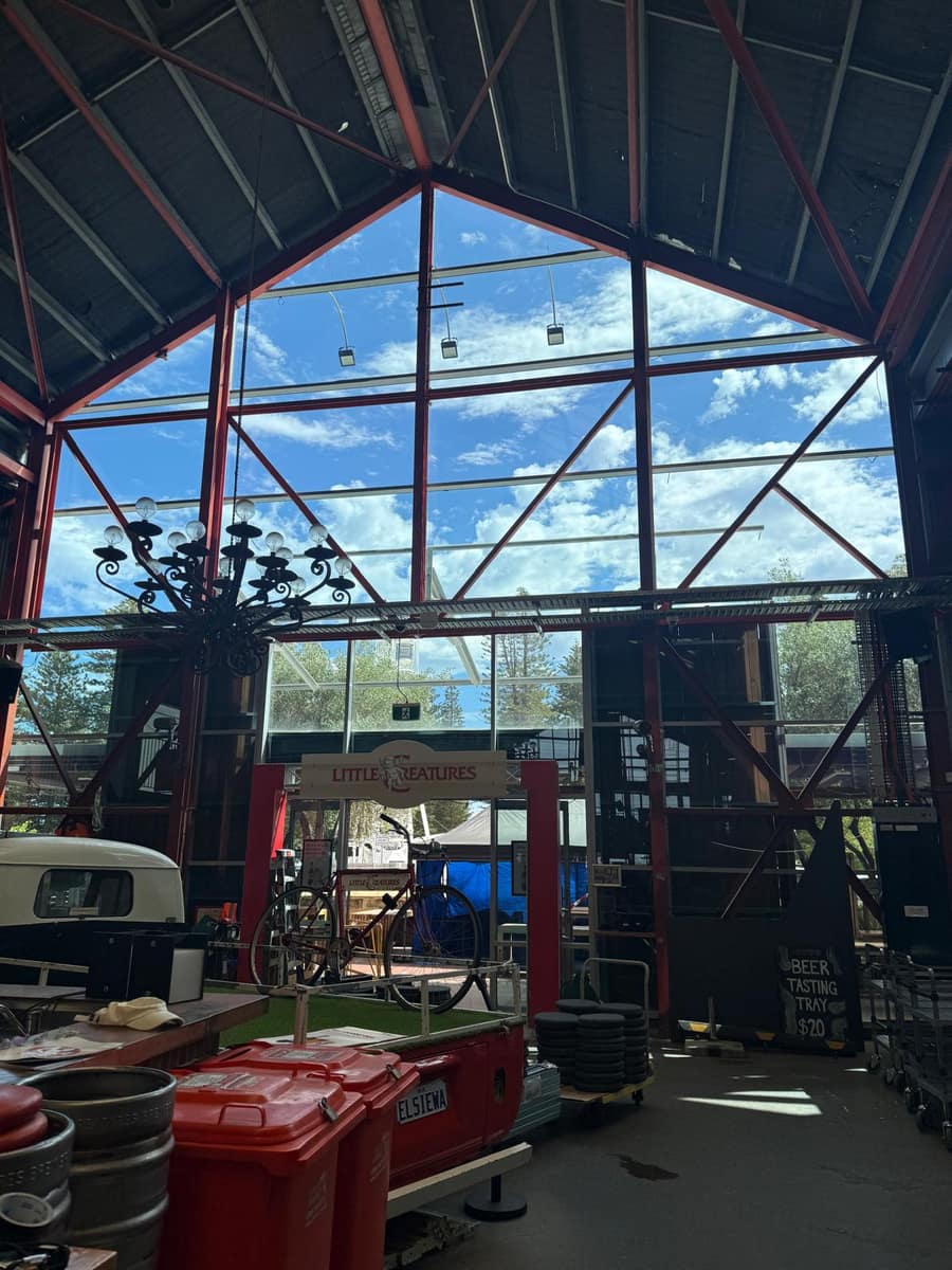 Clean glass gable windows inside a Fremantle brewery