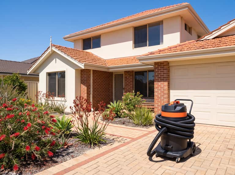 Gutter vacuum unit parked on the driveway of a Perth home ready for a gutter clean