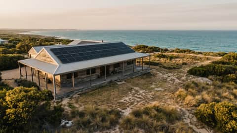 A Perth coastal suburb near the beach, a home with solar panels visible, Scarborough