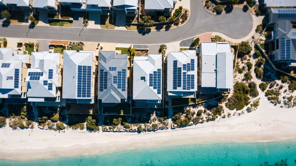 A Perth coastal suburb near the beach, a home with solar panels visible, North Beach
