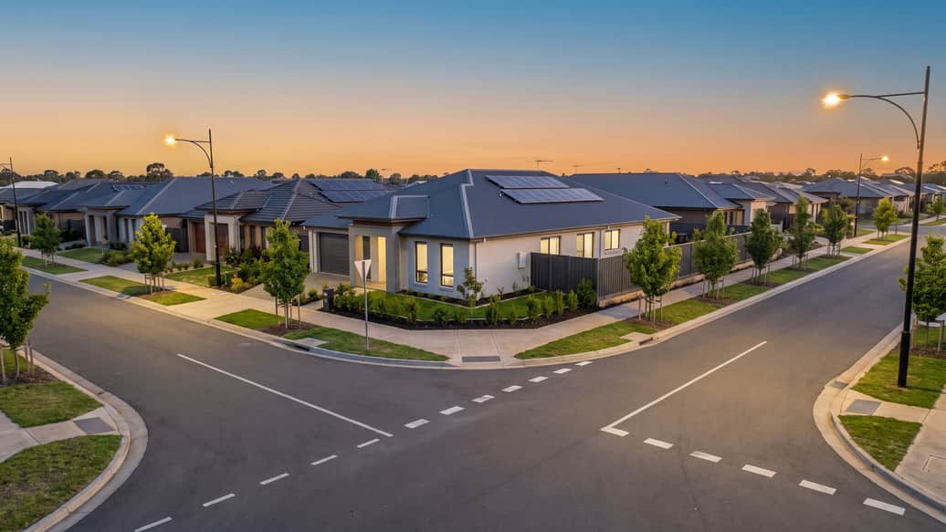 A leafy Perth suburban street with mature trees, a home with solar panels visible, Winthrop