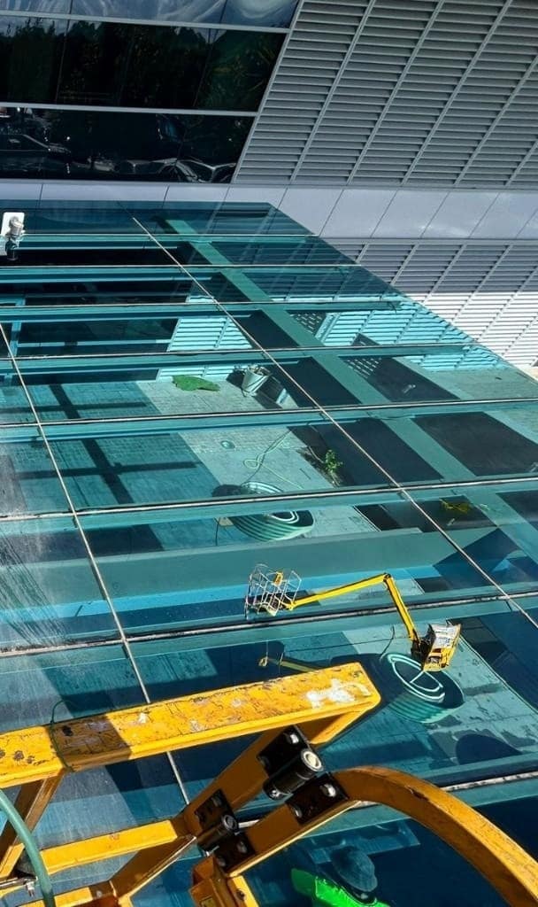 After: clean glass facade, commercial window cleaning result in Perth